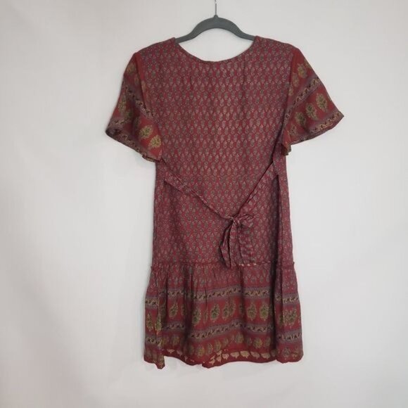 NWT Raga Avah Floral Faux Wrap Mini Dress In Wine Size Small - Picture 9 of 9